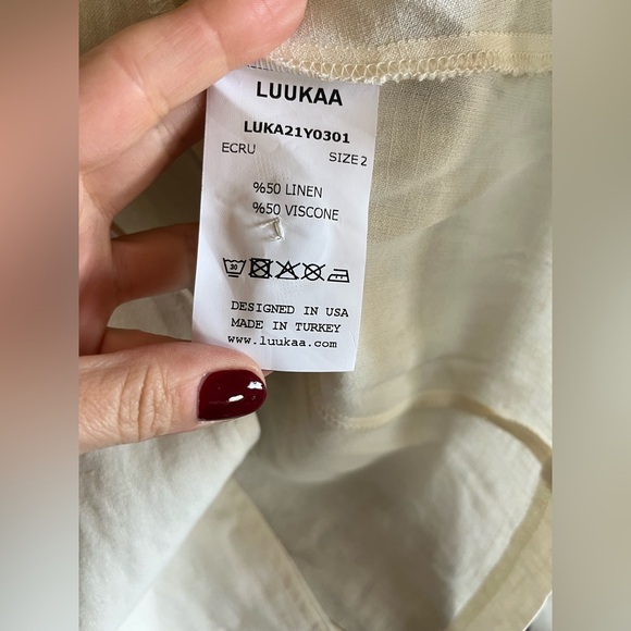 LUUKAA Cream/White Linen Blend Button Down Blouse Cardigan Jacket Size 2 - Picture 4 of 4